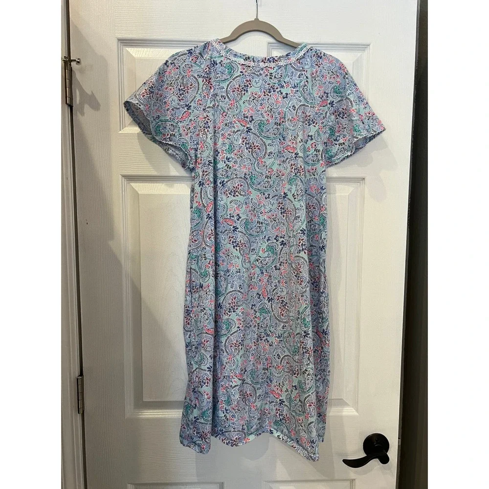 Aria Collection Nightgown 100% Cotton Jersey Paisley Blue Pink Romantic L 12-14 - Picture 2 of 7